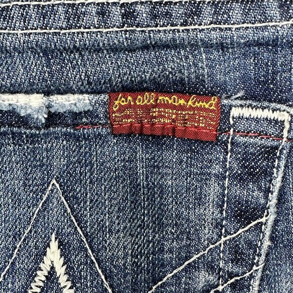 7 for All Mankind Jeans A Pocket Flip Flop Flared Womens Sz 27 (31”x 30.5”) Blue - Picture 8 of 16